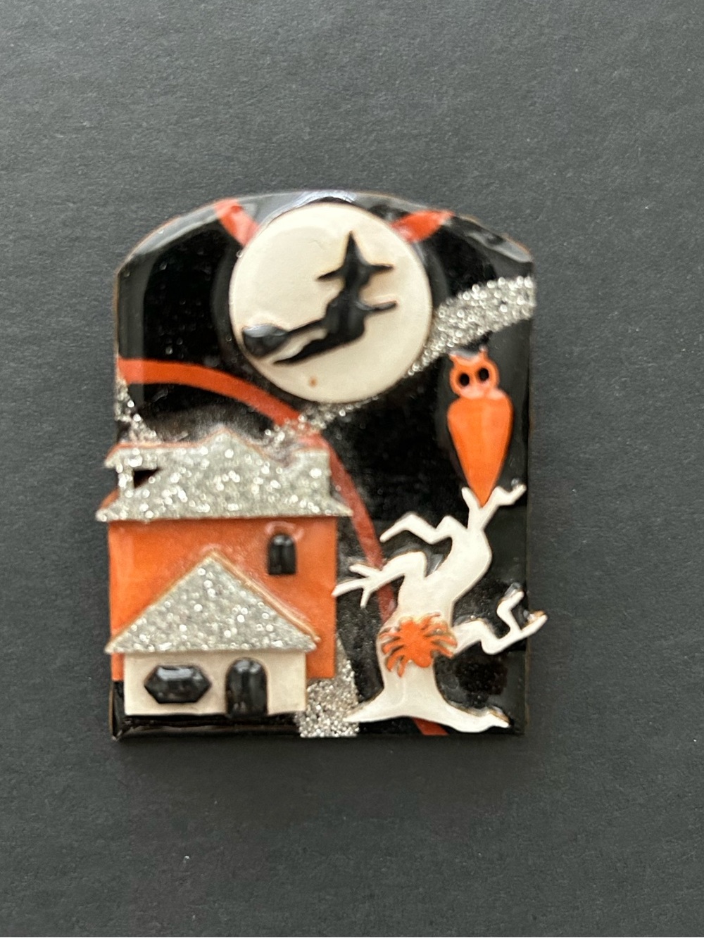 Halloween Haunted House Brooch Pin in Black and Orange